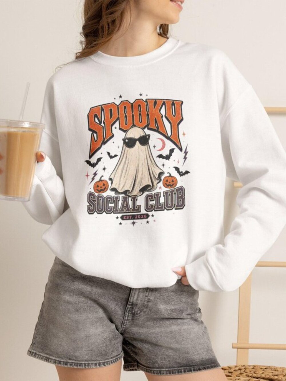Spooky Social Club Ghost Cozy Halloween Sweatshirt Size L New